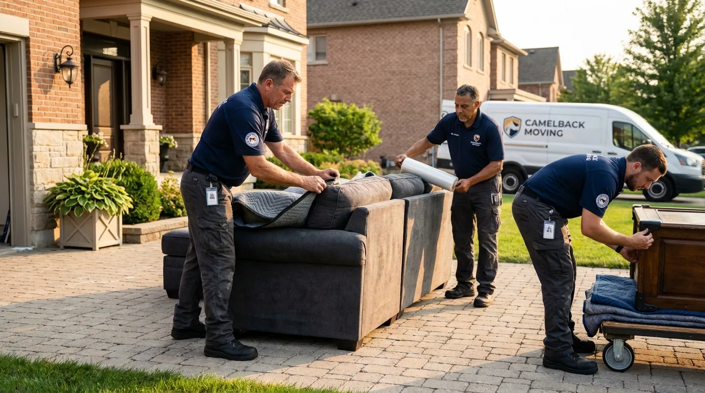Large estate moving crew wrapping furniture in Brielle, NJ