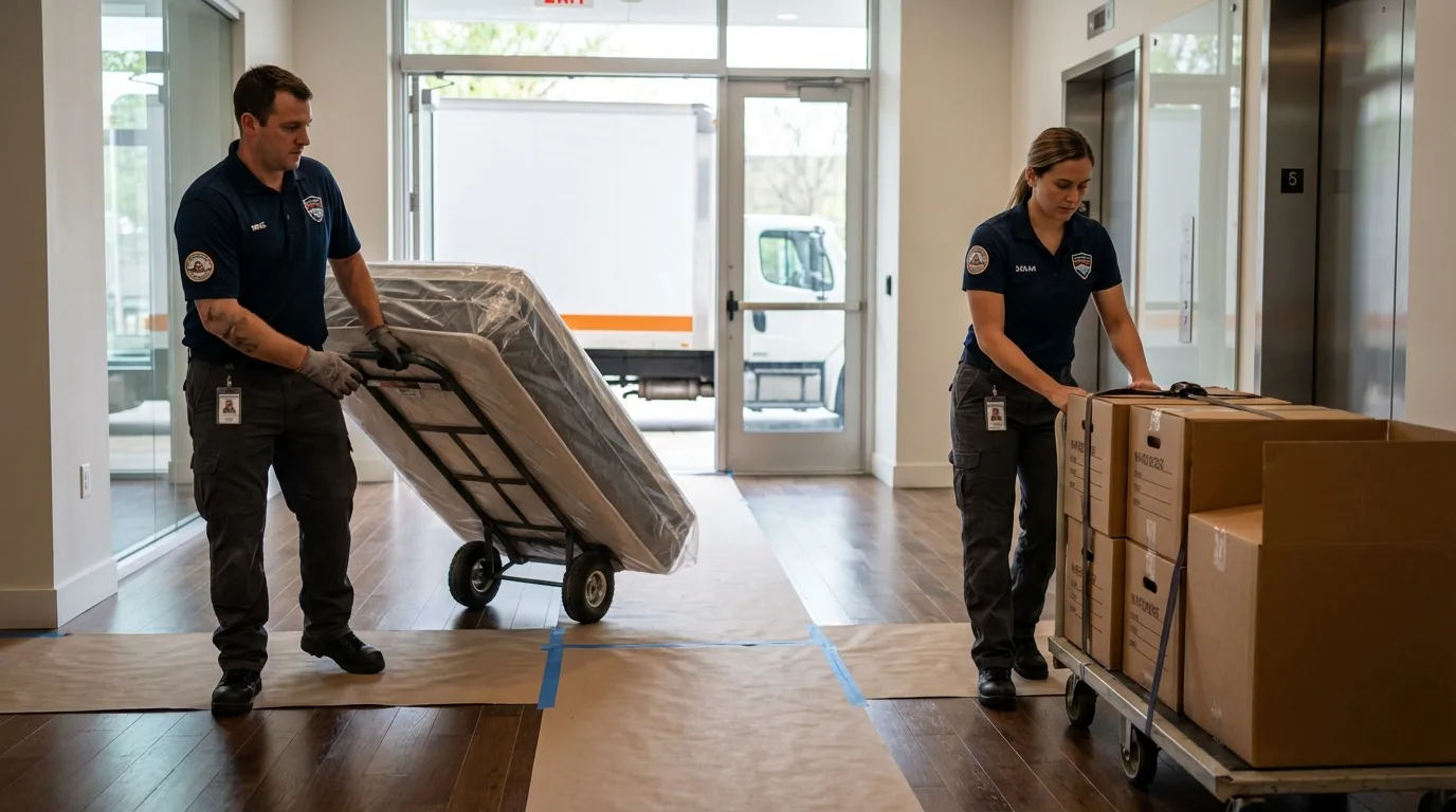 Professional apartment movers loading elevator in Brielle, NJ