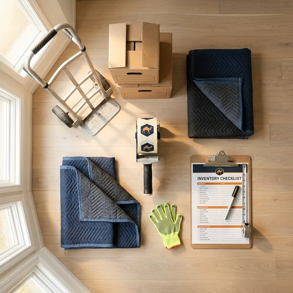 Professional moving supplies and packing materials layout for Brielle residential relocations